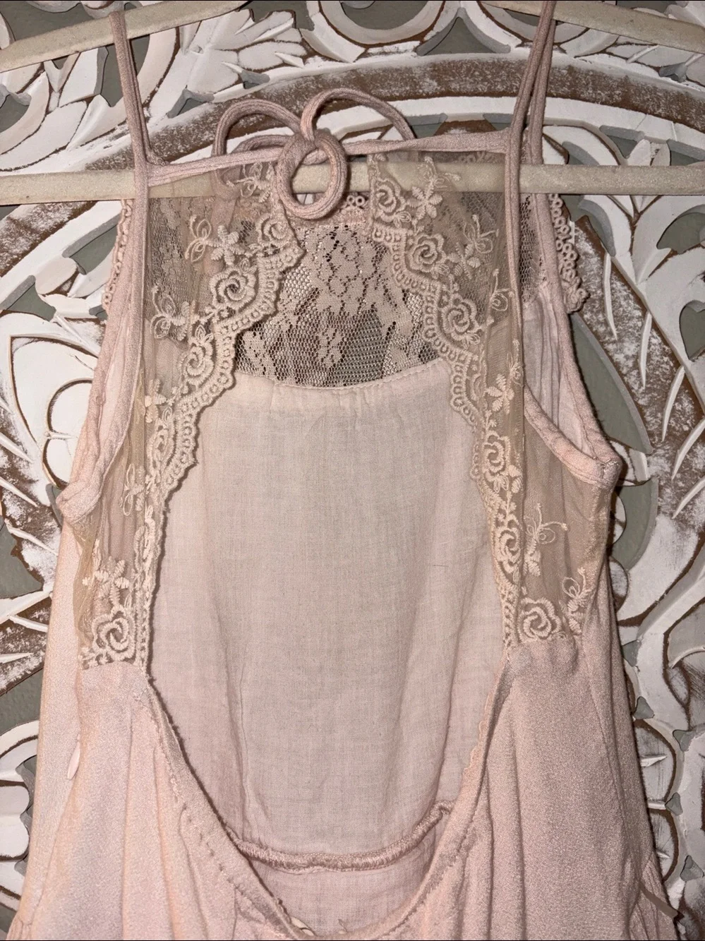 Joyfolie Mia Joy Catrin Boho Lace Tiered Maxi Chiffon Dress Blush sz 12 EUC